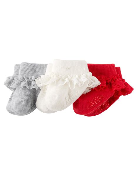 3-Pack Lace Trim Booties