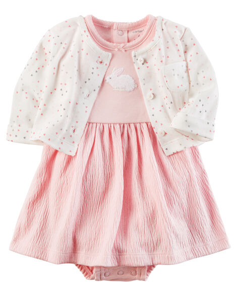 2-Piece Bodysuit Dress & Cardigan Set