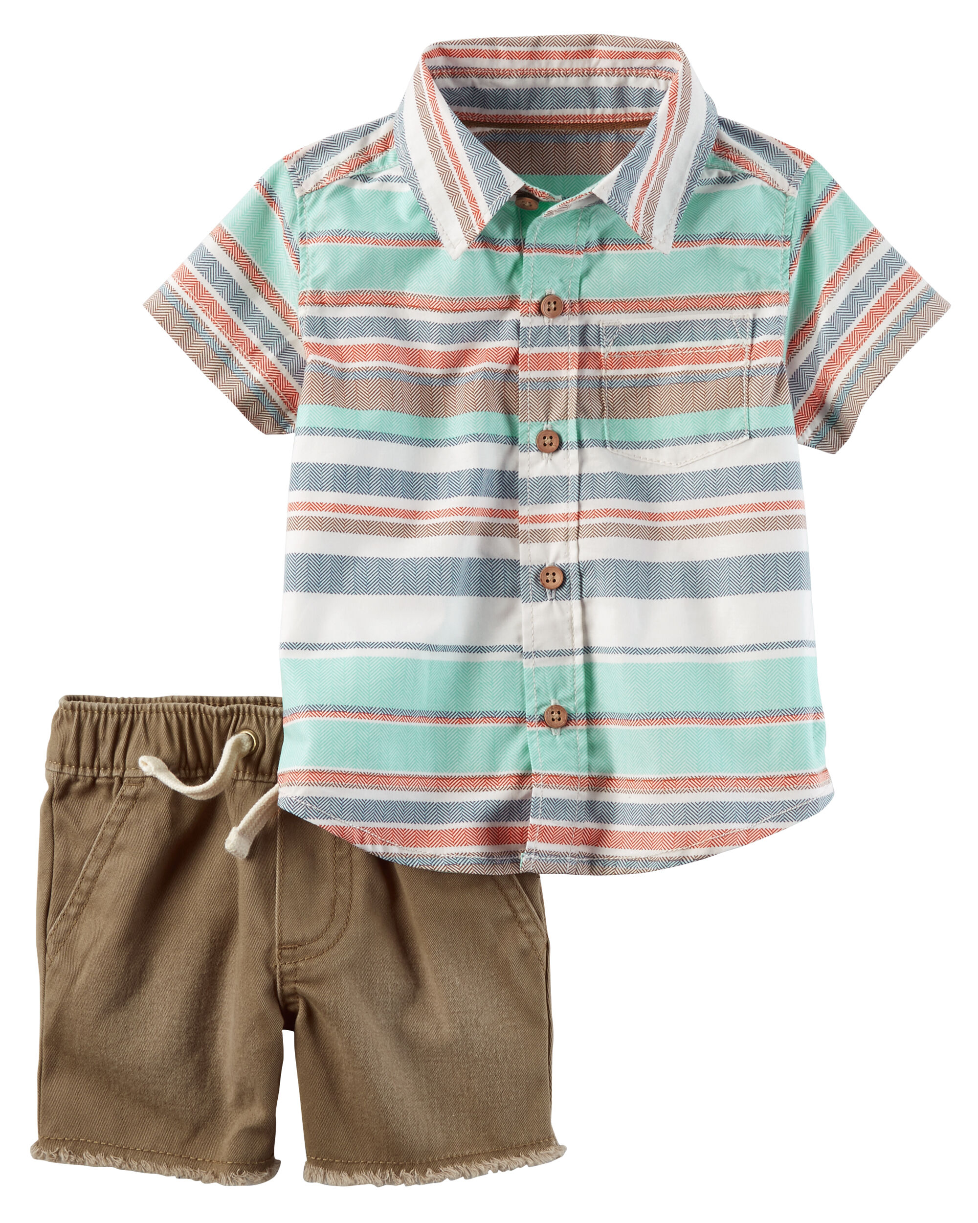 2Piece Poplin ButtonFront & Twill Short Set