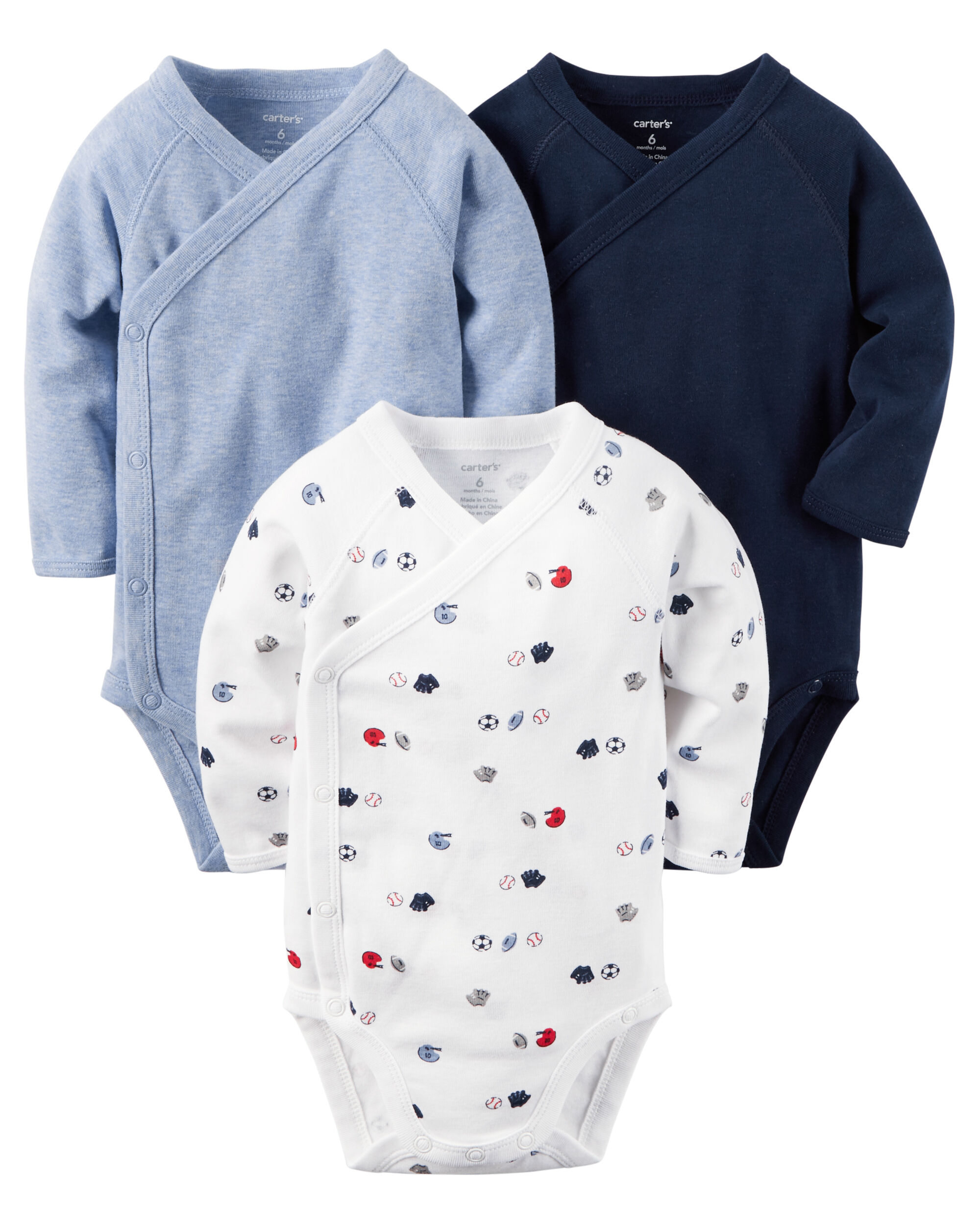 3-Pack Long-Sleeve Side-Snap Bodysuits | Carters.com