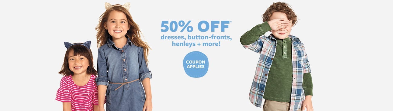 50% Off MSRP dresses, button-fronts, henleys + more!