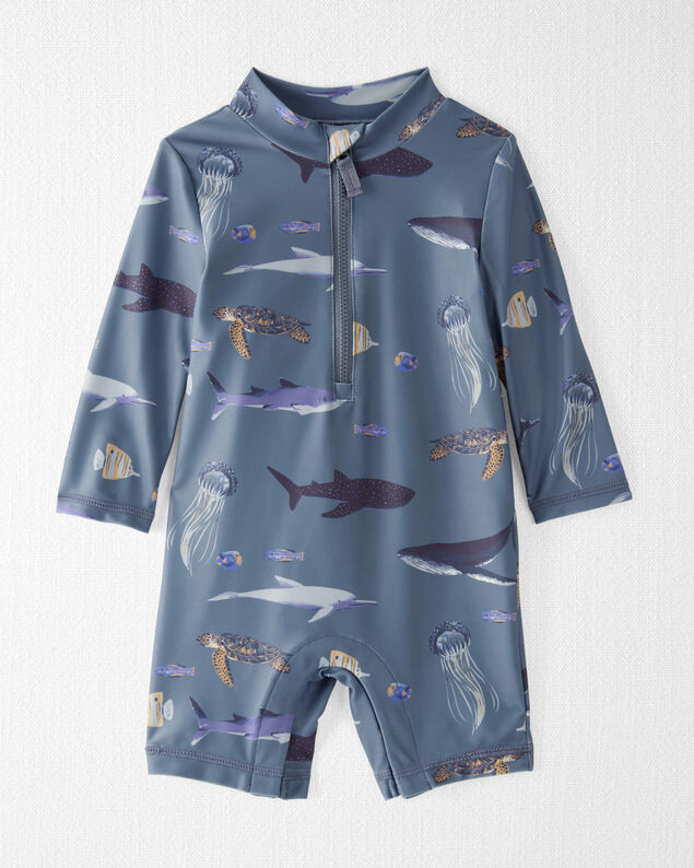 Baby Boy 2-Piece Beach Tropical Long-Sleeve Rashguard Trunk Set - Blue