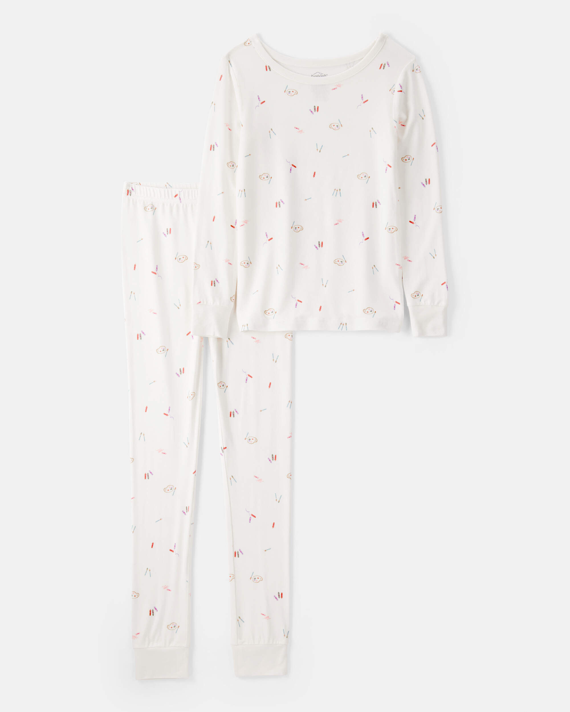 Girls Print PurelySoft Long-Sleeve 2-Piece Pajamas - Ivory