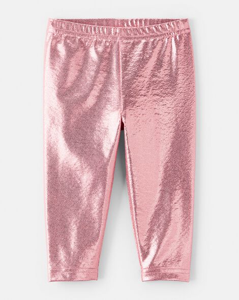 baby girl pull-on stretch metallic leggings - pink