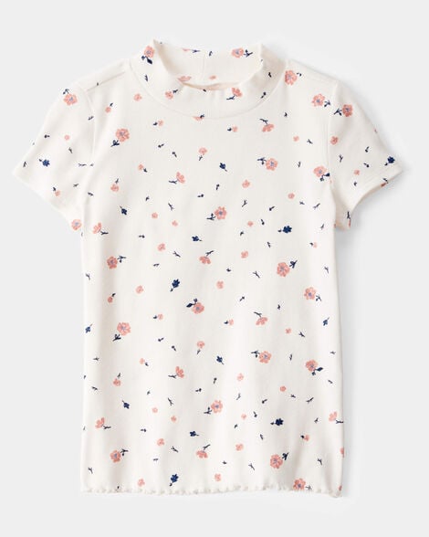 Product image 1 of Kid Floral Mock Neck Ribbed Tee - Ivory