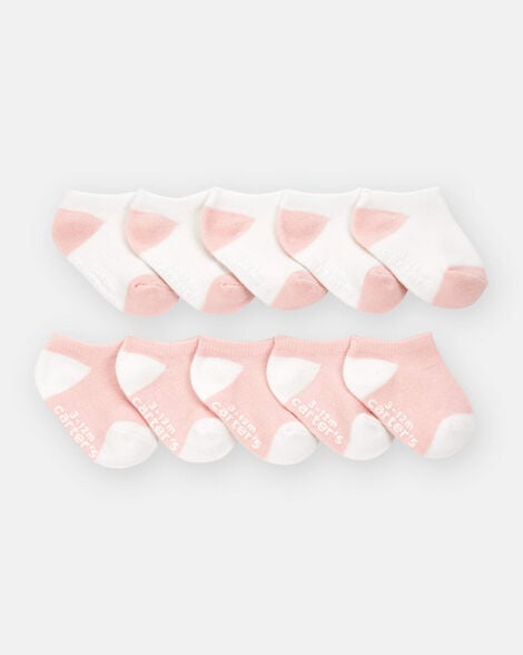 baby 10-pack no show socks - pink/white
