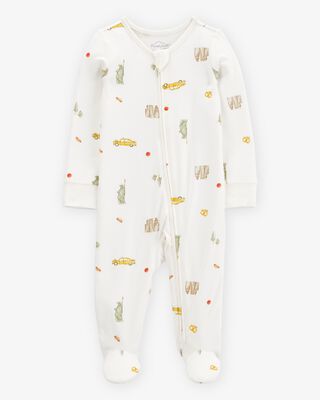 Product image 1 of Baby New York City Print 2-Way Zip PurelySoft Sleep & Play Pajamas - Ivory