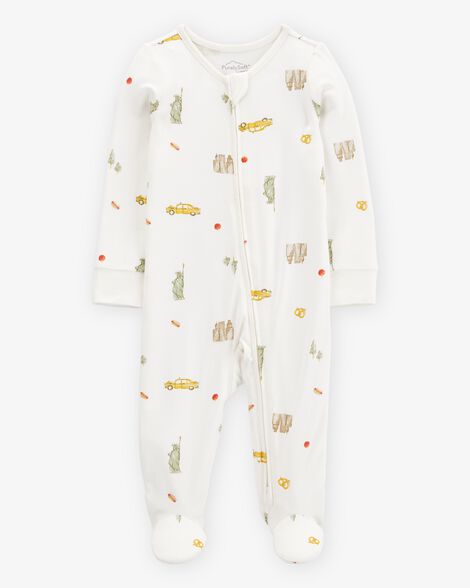  Product image 1 of Baby New York City Print 2-Way Zip PurelySoft Sleep & Play Pajamas - Ivory