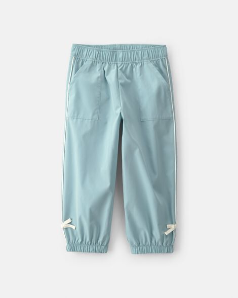 toddler girl bow-cuff poplin joggers - blue