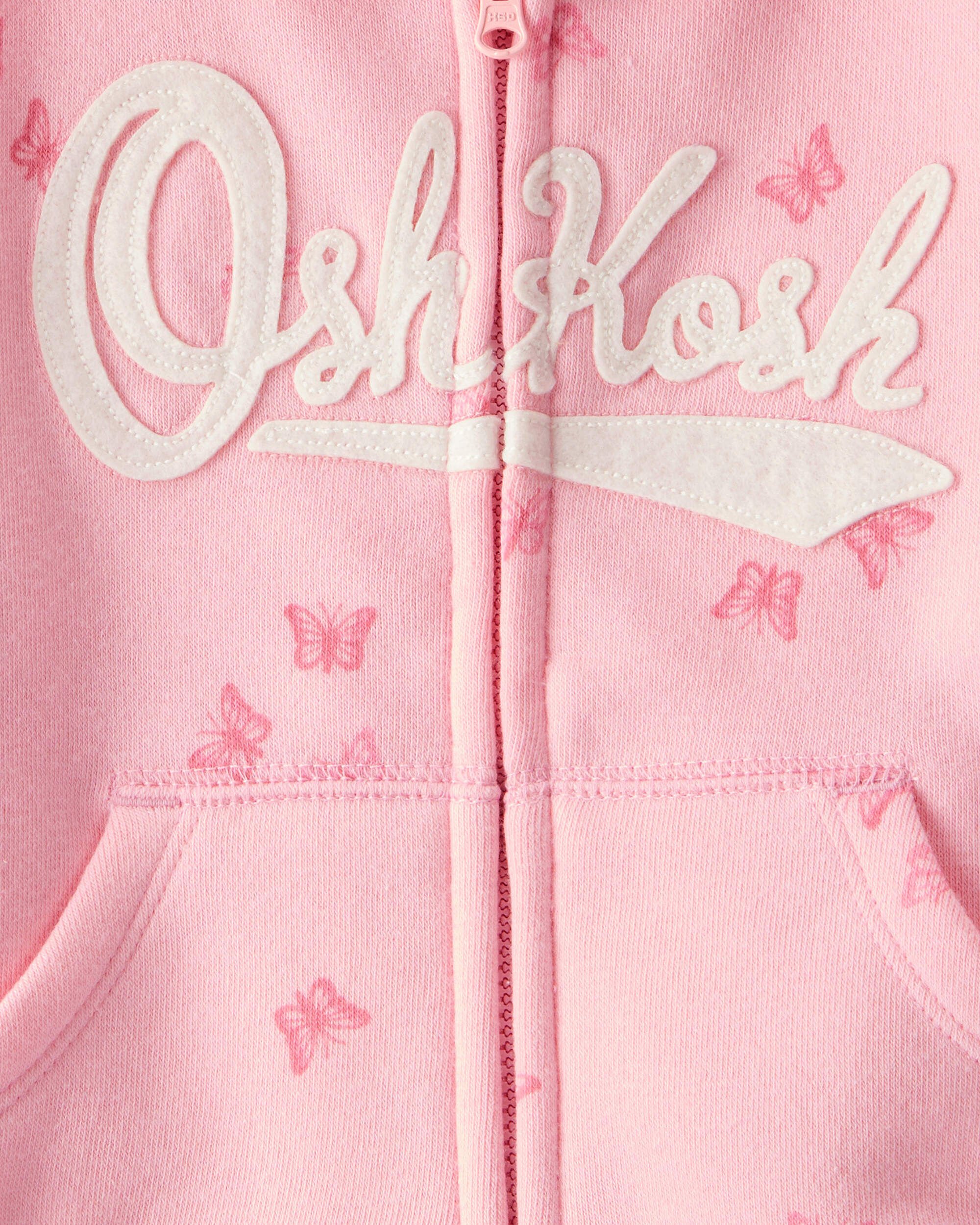 Baby Girl Butterfly Print DayDream Fleece Hooded Zip-Up Jacket - Pink