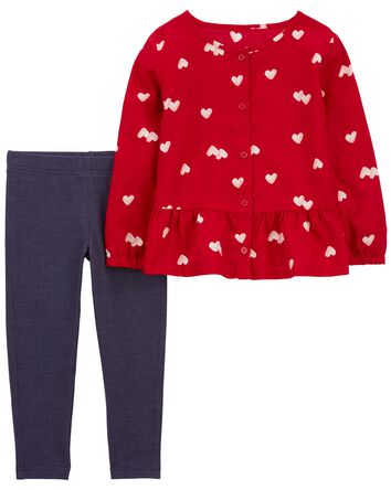 Baby 2-Piece Heart Top & Knit Denim Legging Set