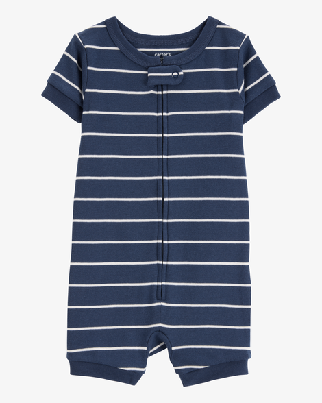 toddler striped snug fit cotton 1-piece pajamas - navy