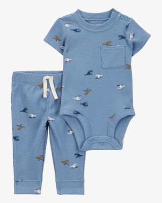 Product image 1 of Baby 2-Piece Waffle Knit Bodysuit Pant Set - Blue