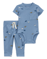 Baby 2-Piece Waffle Knit Bodysuit Pant Set - Blue