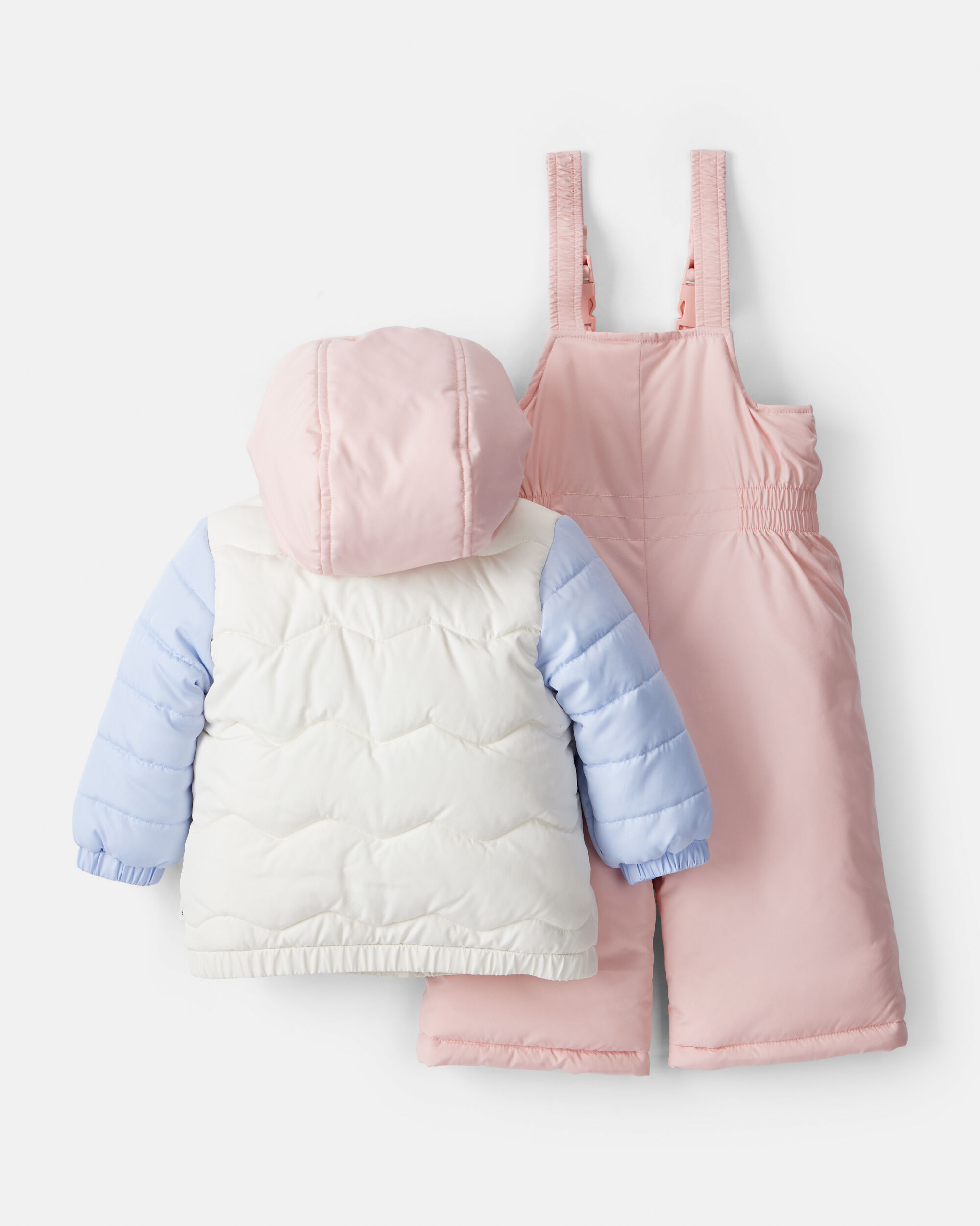 Baby Girl 2-Piece Color Block Hooded Snowsuit Jacket & Bib Set