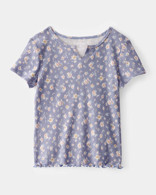 Product image 1 of Kid Ribbed Floral Short-Sleeve Shirt - Blue
