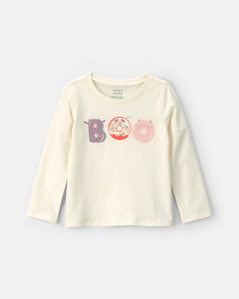 toddler girl 'boo' halloween long-sleeve graphic tee - cream