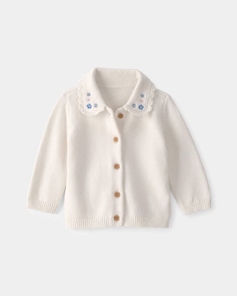 Baby Girl Floral Button-Up Cardigan Sweater - Ivory