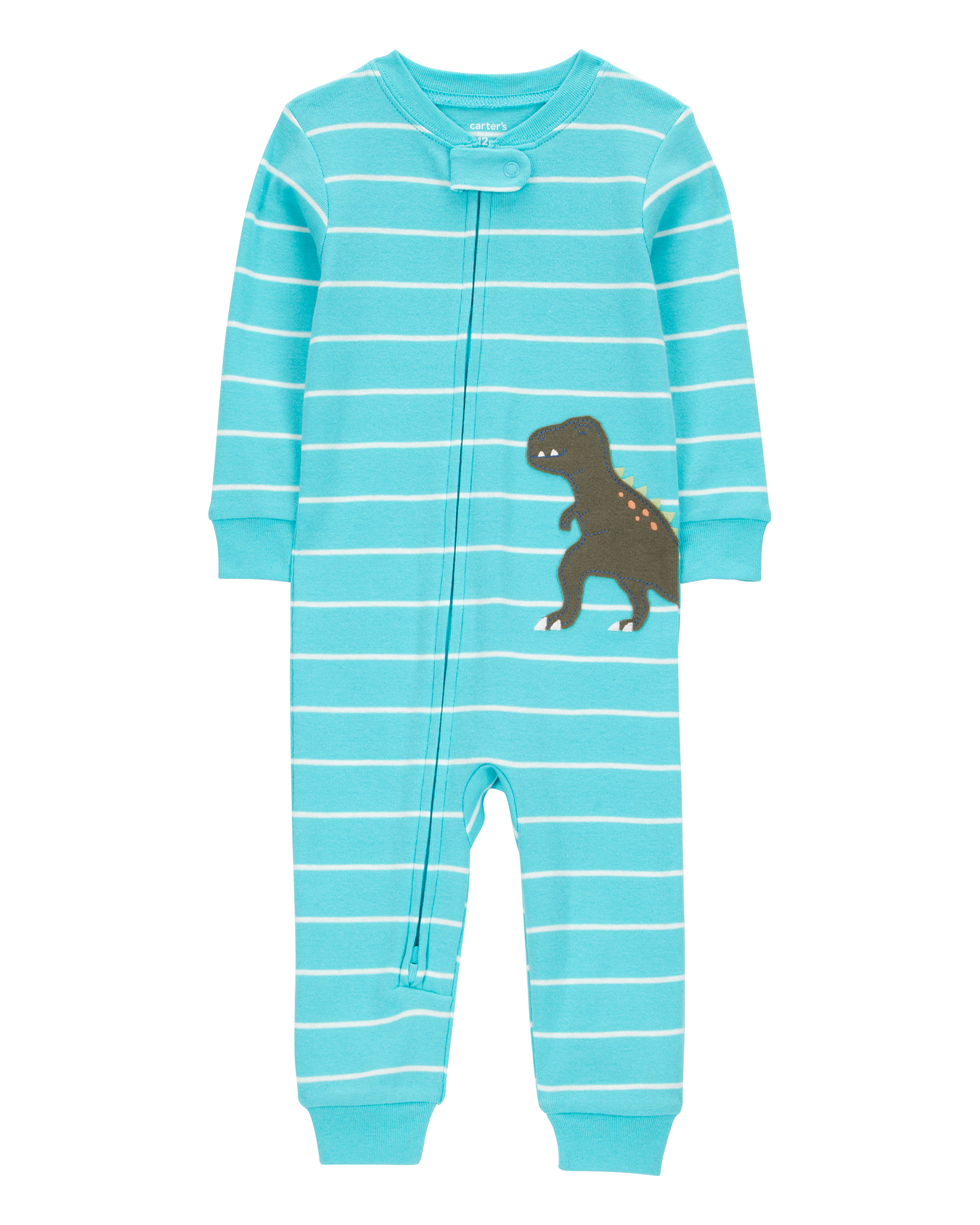 Baby Boy 1-Piece Striped Dinosaur 100% Snug Fit Cotton Footless Pajamas - Turquoise
