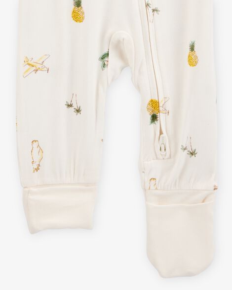  Product image 3 of Baby Tropical Print 2-Way Zip PurelySoft Convertible Foot Sleep & Play Pajamas - Ivory