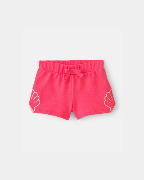 baby girl shell french terry shorts - coral
