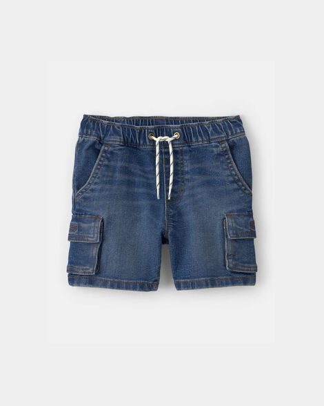 Toddler Boy Denim Drawstring Cargo Shorts - Dark Wash