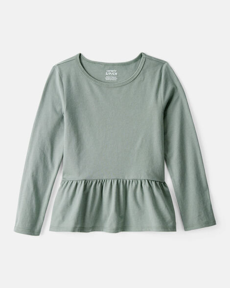 girls long-sleeve peplum top - green