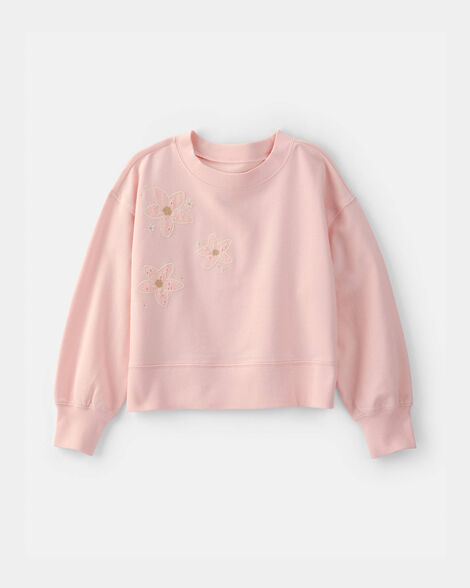 girls floral french terry pullover sweatshirt - pink