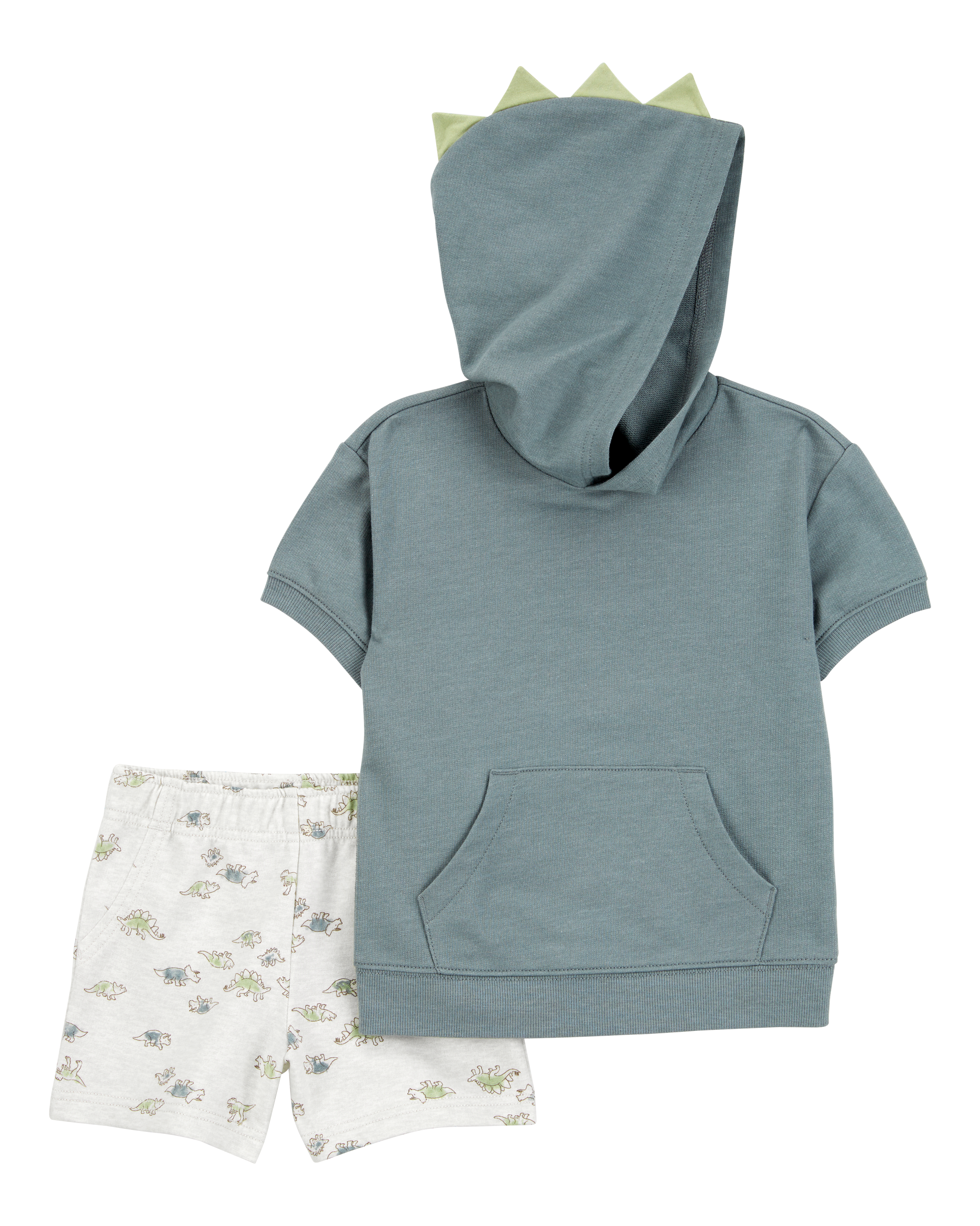 Toddler 2-Piece Dinosaur Hooded Outfit Set - Green/Grey