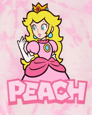 Product image 2 of Kid Super Mario Bros™ Princess Peach Print Loose Fit 2-Piece Pajamas - Pink