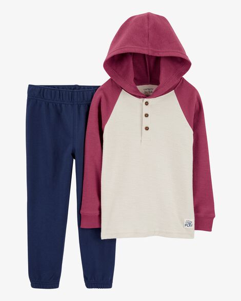  Product image 1 of Toddler 2-Piece Hooded Henley Tee & Pull-On Pant Set