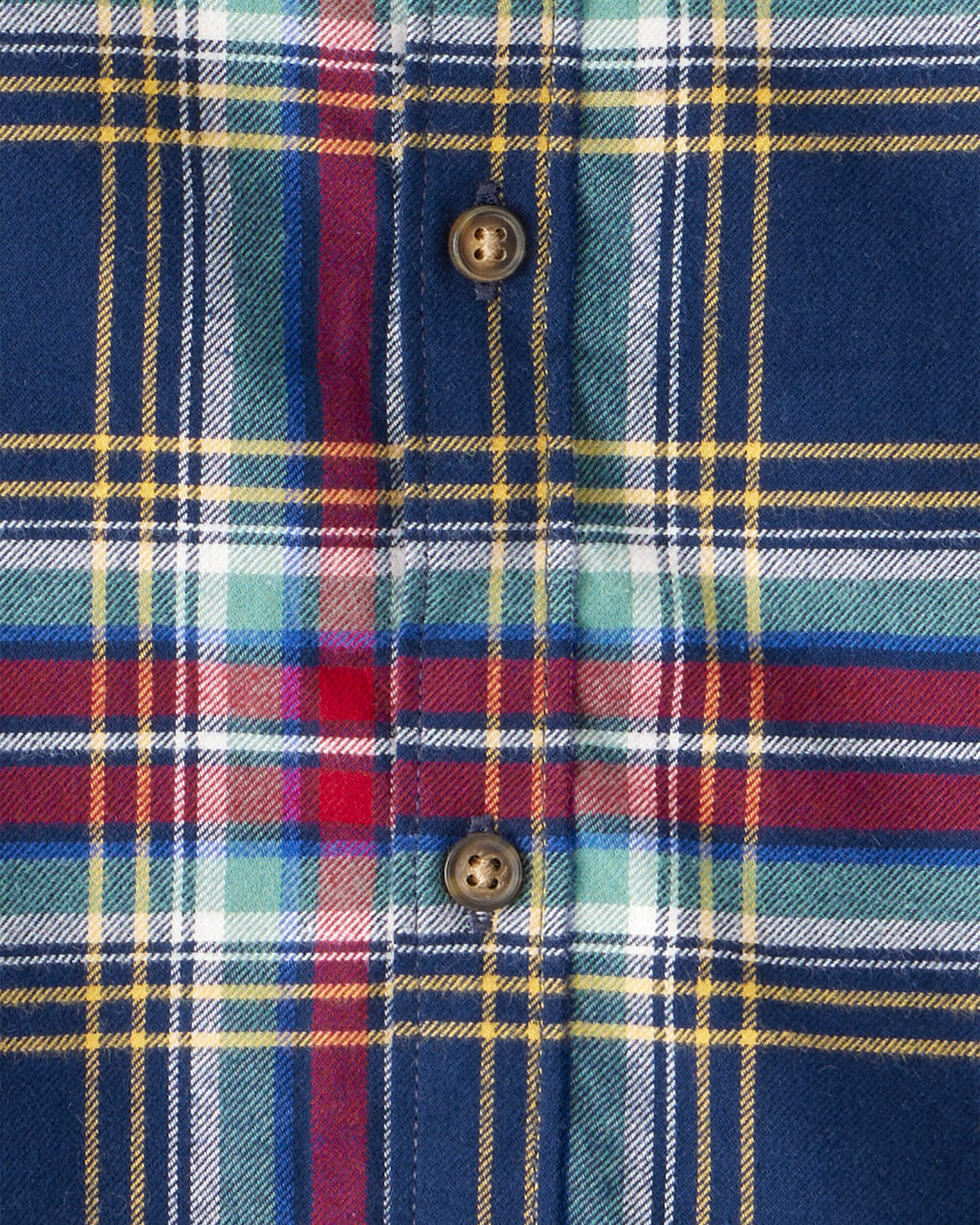 Toddler Boy Plaid Cotton Long-Sleeve Button-Down Shirt - Navy