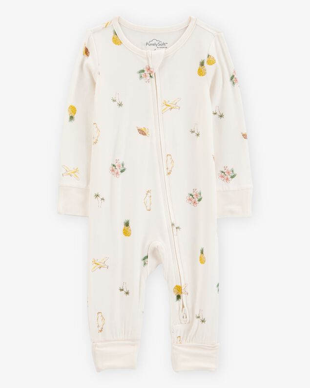 Product image 1 of Baby Girl Tropical Print 2-Way Zip PurelySoft Convertible Foot Sleep & Play Pajamas - Ivory