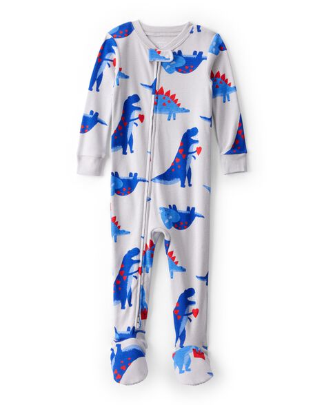 toddler boy dinosaur 100% cotton snug fit footie 1-piece pajamas - grey
