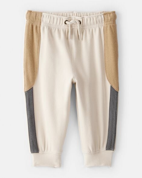 baby boy colorblock joggers - tan/white