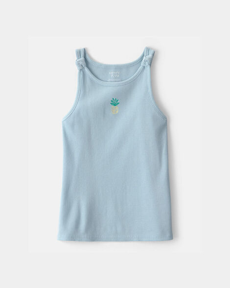 girls pineapple embroidered tank top - blue