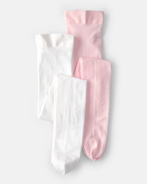 girls 2-pack tights - pink/white