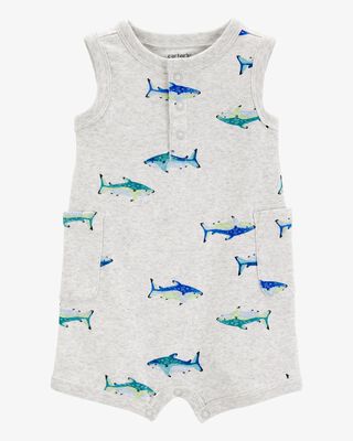 Baby Construction Striped Cotton Short-Sleeve Romper - Yellow