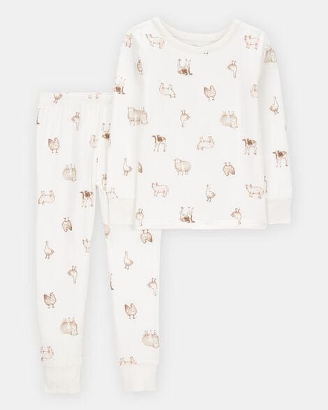toddler farm animals print purelysoft 2-piece pajamas - ivory