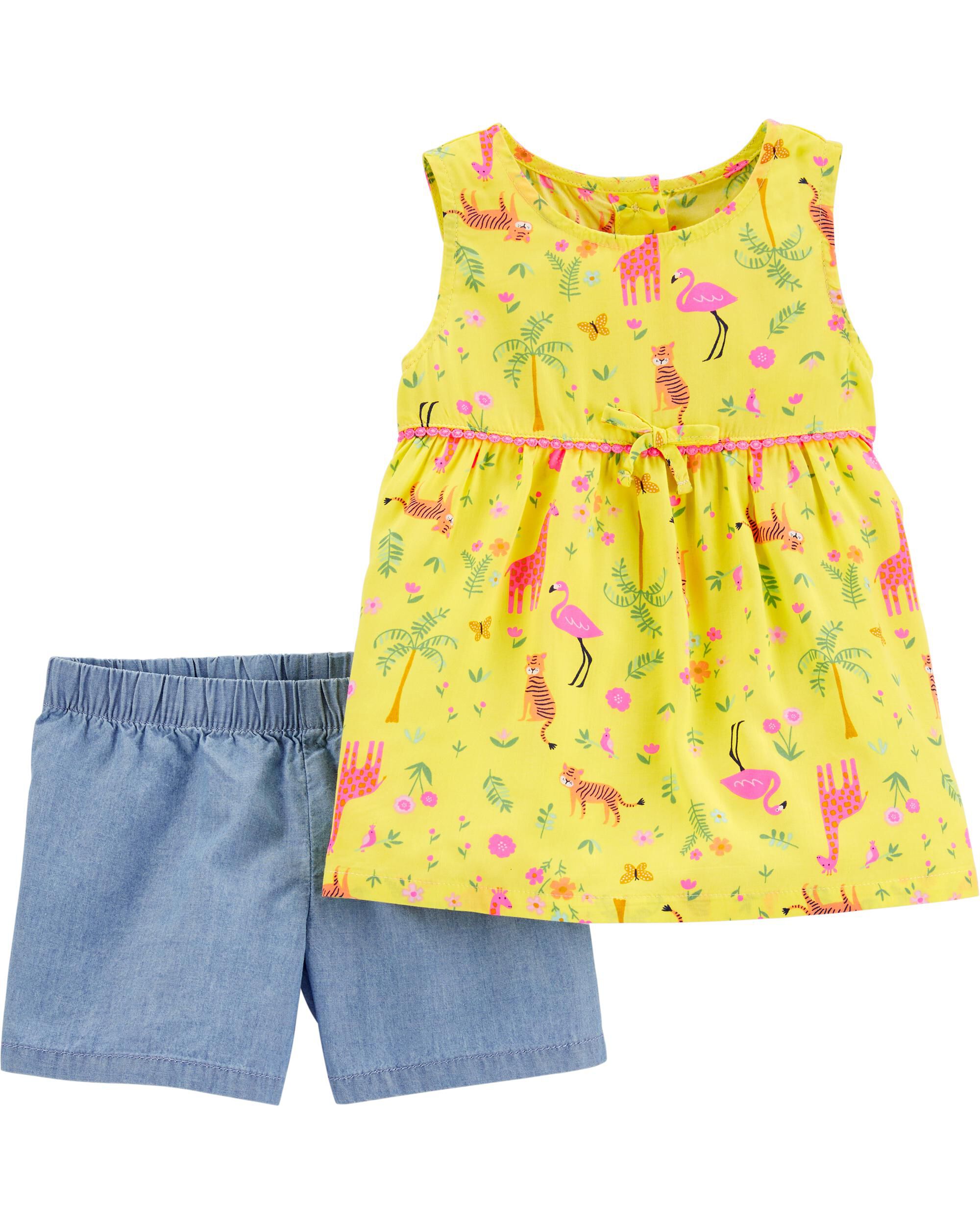 Carters Little Girls 2 Piece Henley Shirt Stripes and Flowers 2-Toddler