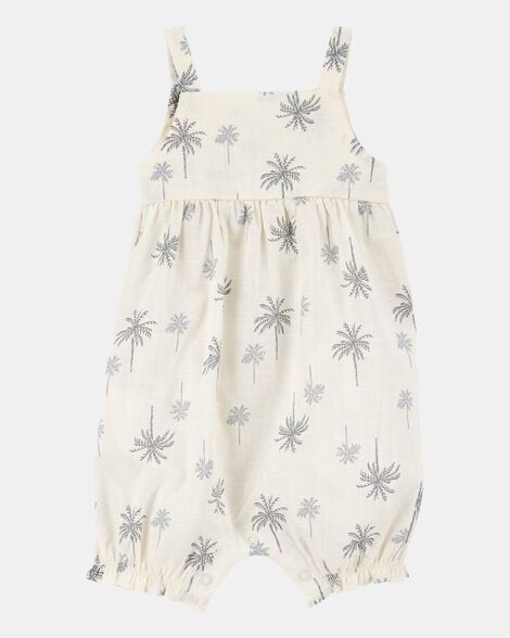 baby girl palm tree cotton romper - ivory