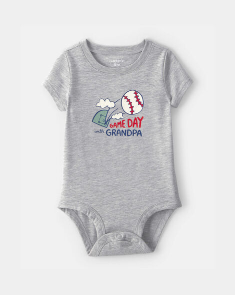 baby 'gameday with grandpa' graphic bodysuit - grey
