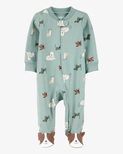 Product image 1 of Baby Boy Dog Print 2-Way Zip Cotton Sleep & Play Pajamas - Green