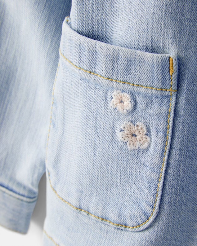 Product image 2 of Toddler Girl Flower Embroidered Denim Jacket - Light Wash