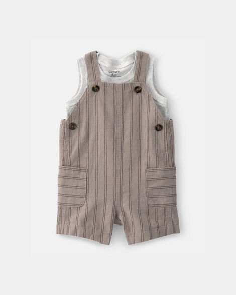 baby boy 2-piece striped overall set - brown