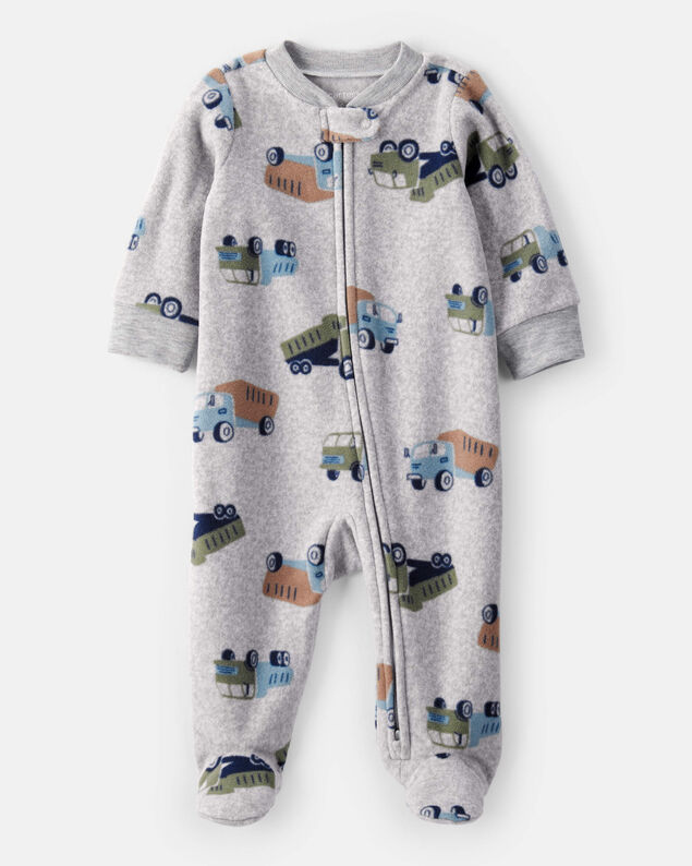 Product image 1 of Baby Boy Construction Truck Print Loose Fit Long-Sleeve Sleep & Play Pajamas - Grey