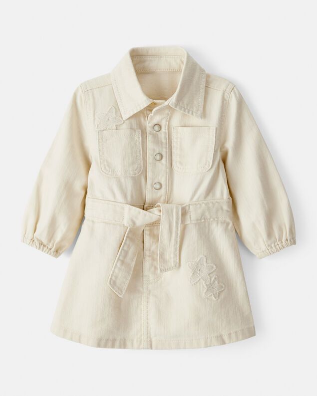 Product image 1 of Baby Girl Embroidered Cotton Long-Sleeve Dress - White