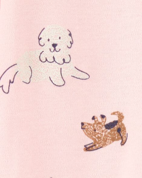 Product image 3 of Baby Girl Dog Print 2-Way Zip Cotton Sleep & Play Pajamas - Pink