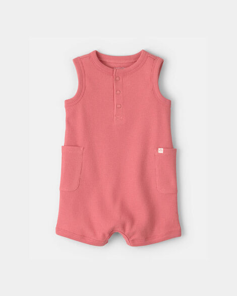 baby waffle-knit sleeveless romper - orange
