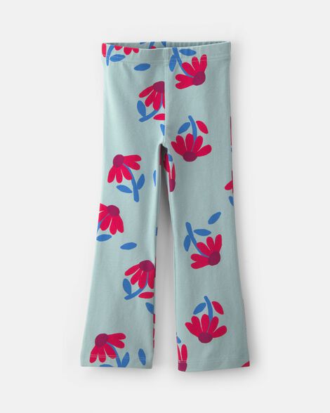 toddler girl floral pull-on stretch flare leggings - blue/red